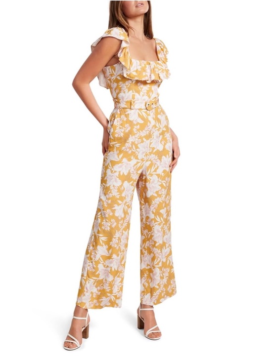 Ever New Pants - Ever New Samantha Belted Frill Jumpsuit Floral Ochre Tropical Sunset Size 8